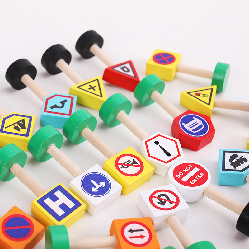 Juguetes educativos de madera para niños Señales de tráfico Juego de bloques de construcción image 5