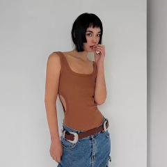 Elegant and Unique Design Hollowed-out Slimming Ribbed Tank Top - 2023 New Arrival from Dongdaemun, South Korea