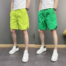 夏季潮流2024年新款韩版宽松哈伦裤男士沙滩裤修身纯色五分短裤子