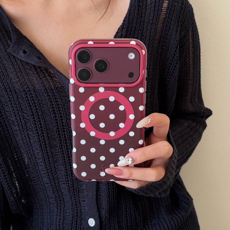 Double-layer magnetic adsorption, red polka dot design, compatible with Apple iPhone 16/15, also suitable for Apple 18/17 PRO MAX phone cases Double-layer magnetic adsorption, red polka dot design, compatible with Apple iPhone 16/15, also suitable for Apple 18/17 PRO MAX phone cases