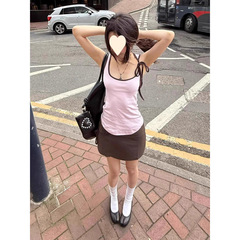 【210克40支精棉1*1】蝴蝶结系带撞色吊带背心女夏季别致无袖上衣