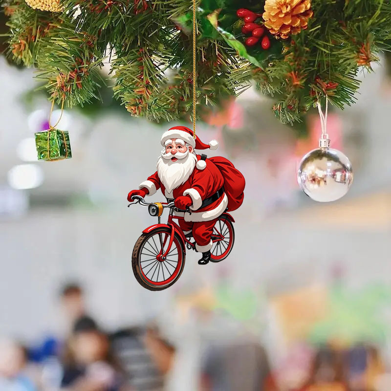 Cross-border New Santa Claus Cycling Acrylic Flat Decorative Pendant Christmas Decorative Hanging Ornaments Cross-border New Santa Claus Cycling Acrylic Flat Decorative Pendant Christmas Decorative Hanging Ornaments