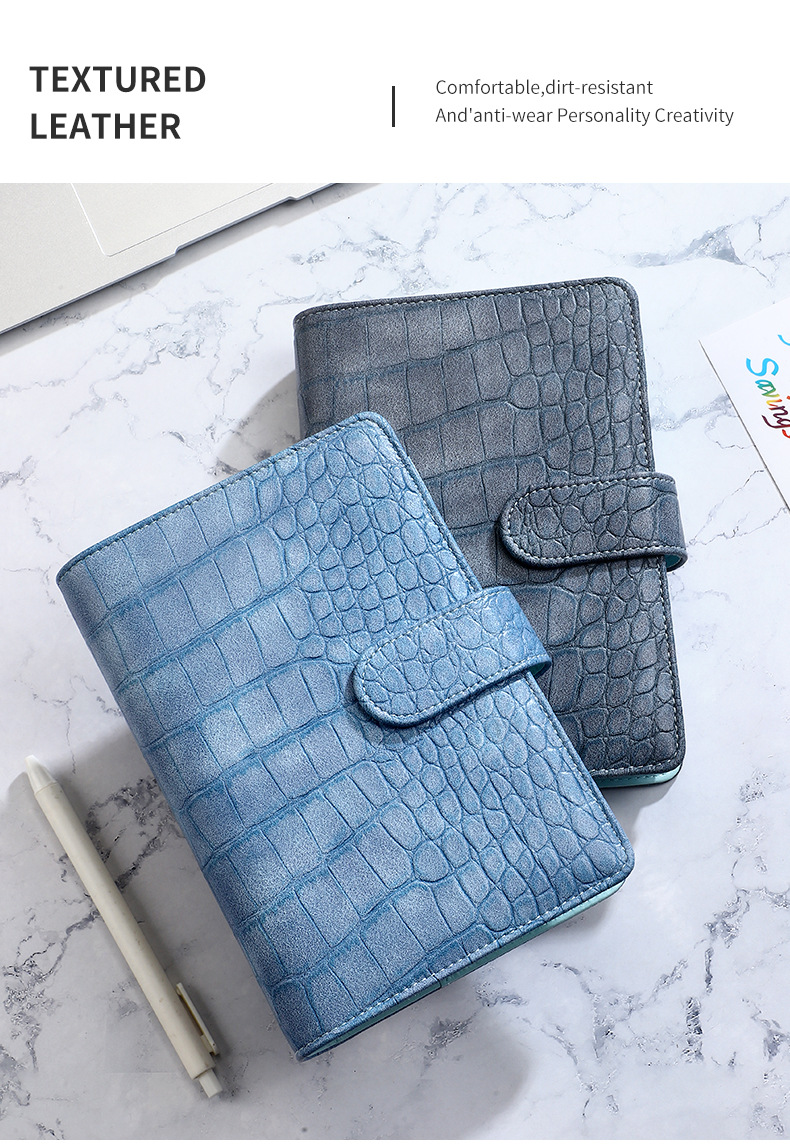 A6 neue Krokodil farbe 6 Ringbuch Pu Clip-On Notebook Leder Lose blatt Notebook Cover Notebooks Journal Briefpapier – Detail 7