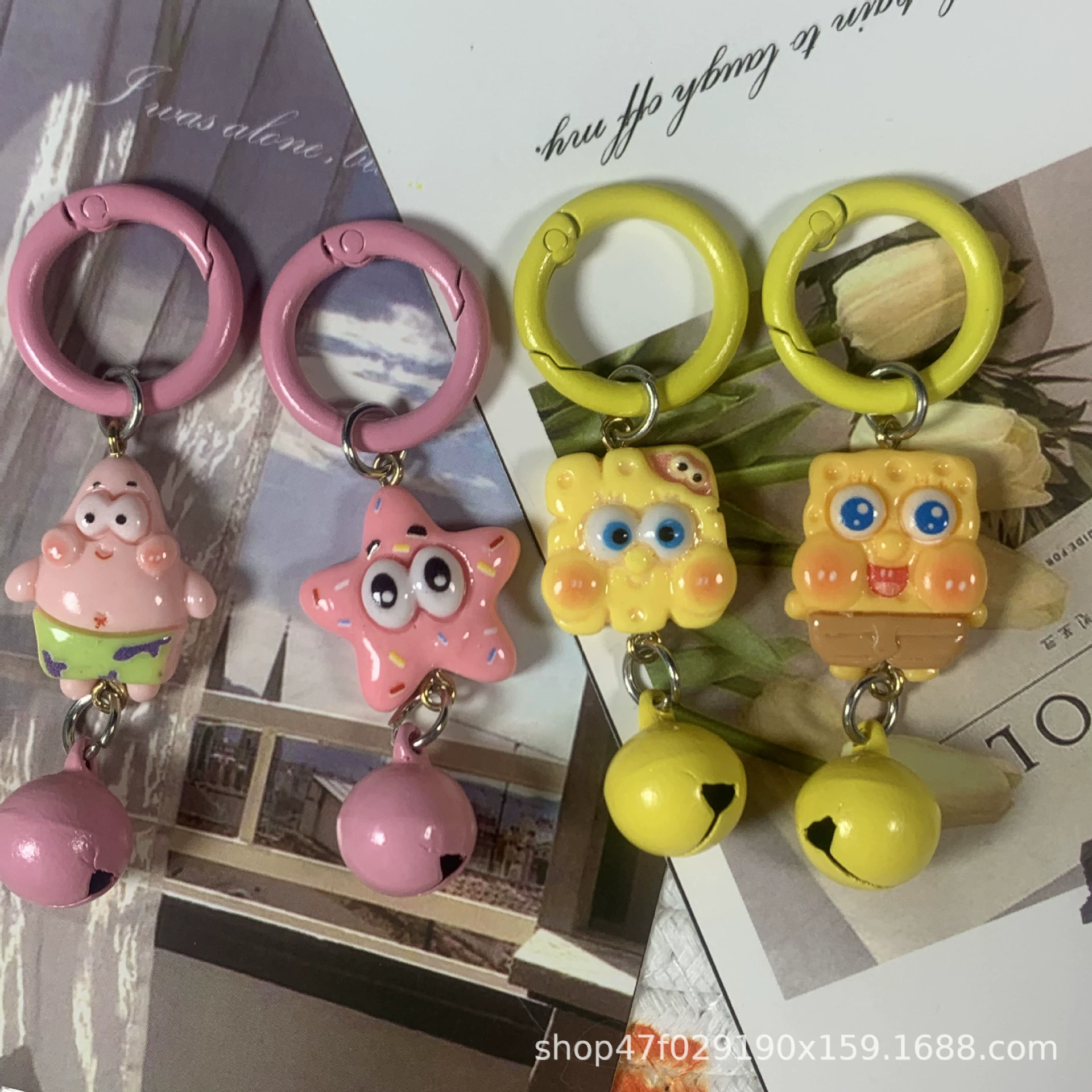 Новый мультяшный средний брелок с изображением Губки Боба, пирога и звезды, кулон из смолы, аксессуар для сумки девочек, подарок