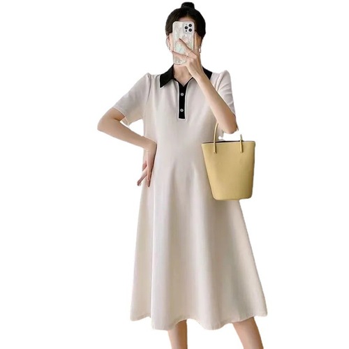 Pregnant women's dress summer dress short sleeve polo collar pregnant women's summer short sleeve pregnant women's skirt Korean style loose