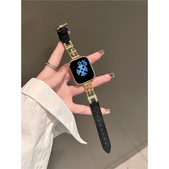 轻奢克罗心荔枝纹皮质iwatch表带适用S10苹果表带applewatch987se