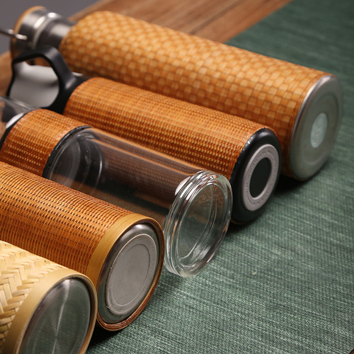 T9J5 wholesale exquisite handmade bamboo woven wire thermos cup 304 stainless steel kettle mini tea cup travel portable