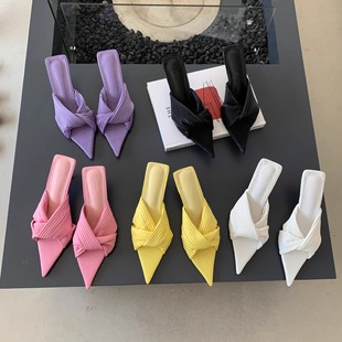 So Beautiful That You Cry! Designed Pleated Pointed Toe High Heels for Women Summer New Style Open-Toe Sandals for Women Stiletto Sandals