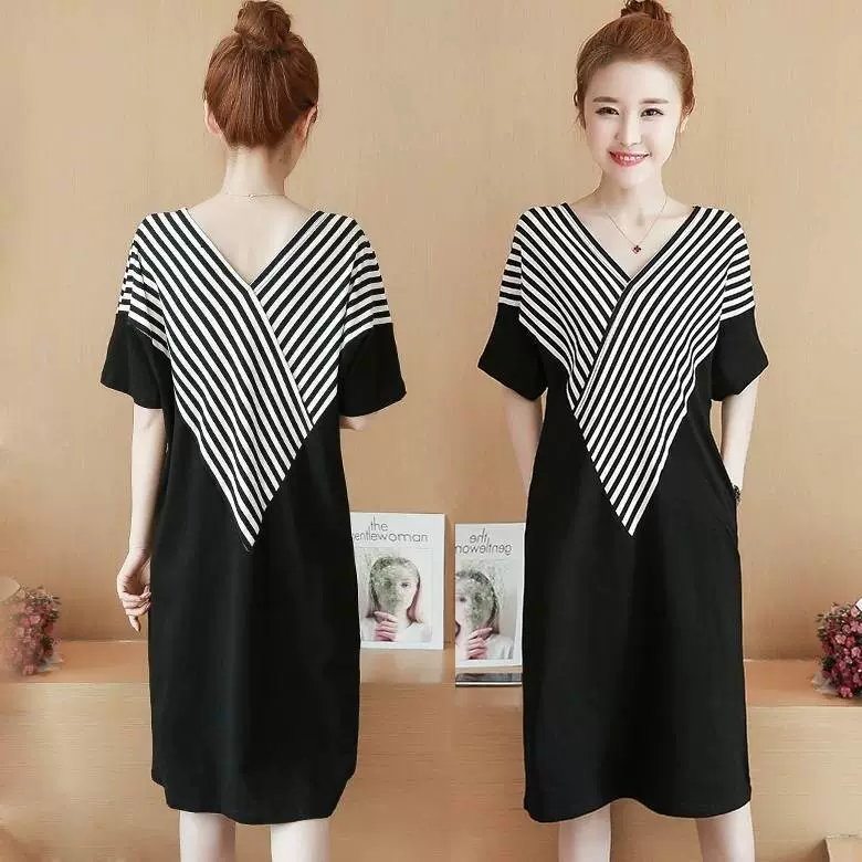 Трансграничное платье для беременных в Корейском стиле больших размеров, дизайнерское нишевое платье, НОВАЯ тонкая Свободная юбка с короткими рукавами и V-образным вырезом