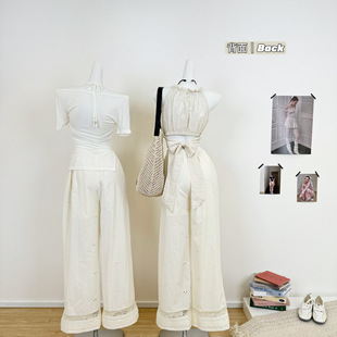 Love Letter to Yourself "Cotton Cashew Flower Cut Out Embroidered Holiday Casual Drawstring Pants Summer