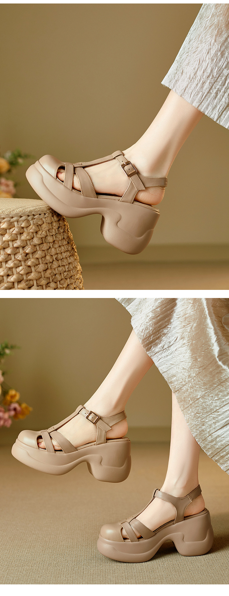 Sandal nữ quai chữ T đế xốp dày phong cách La Mã — đen chi tiết 5