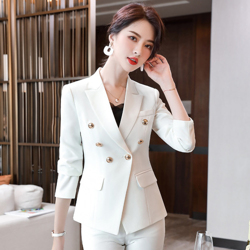 White Long-Sleeve Blouse Women's Fashion Professional Suit Spring and Autumn Outerwear CEO Suit Set of 3 Pairs