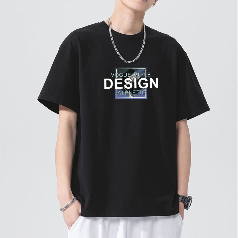 Camiseta de manga corta de los hombres de algodón de manga corta pie 230G pesada suelta marca de moda verano cuello redondo Camiseta de los hombres