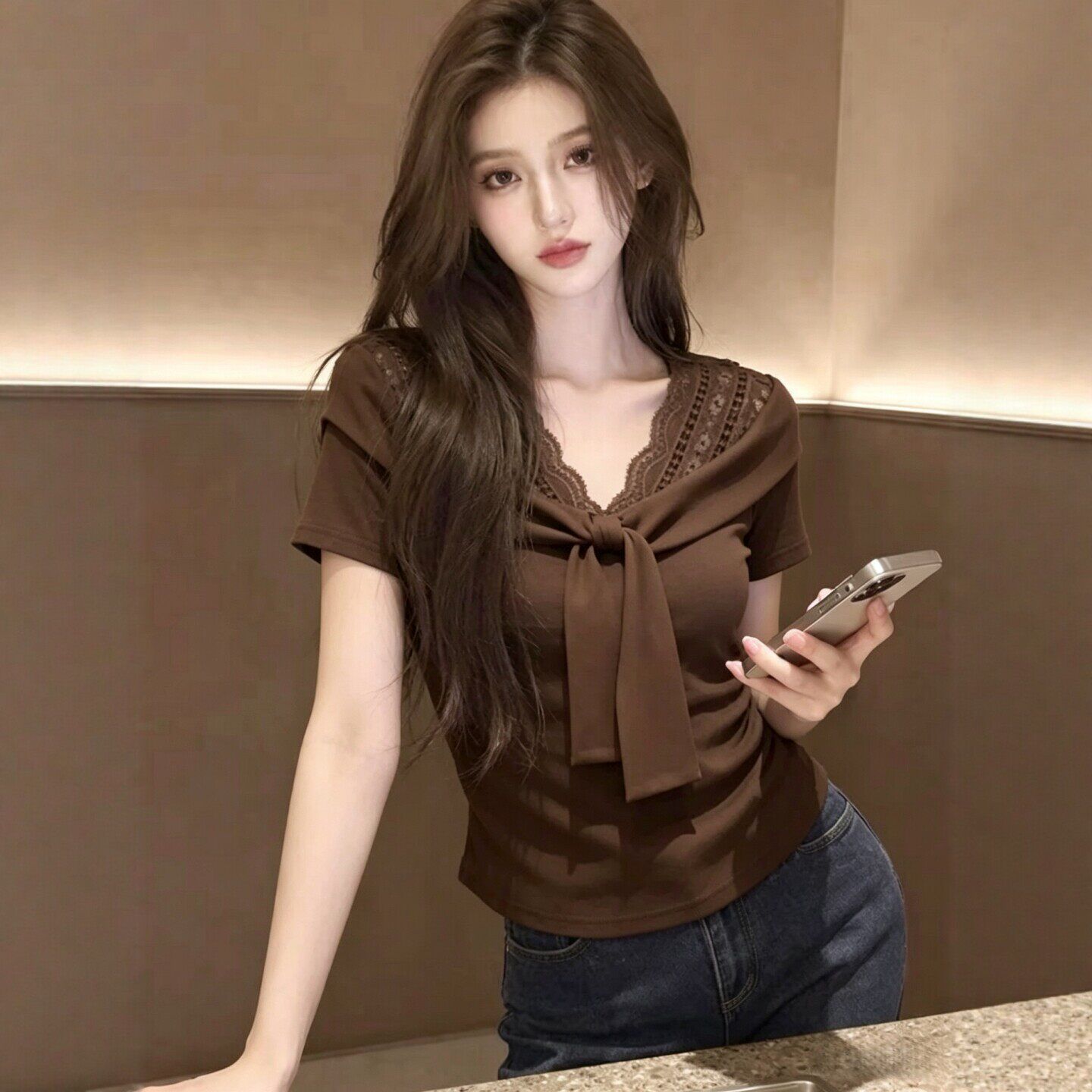 Fashionable design lace T-shirt