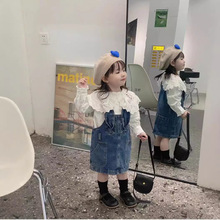 2026春季新款 韩版童装 女童蕾丝翻领衬衫 宝宝兔耳朵 牛仔背带裙