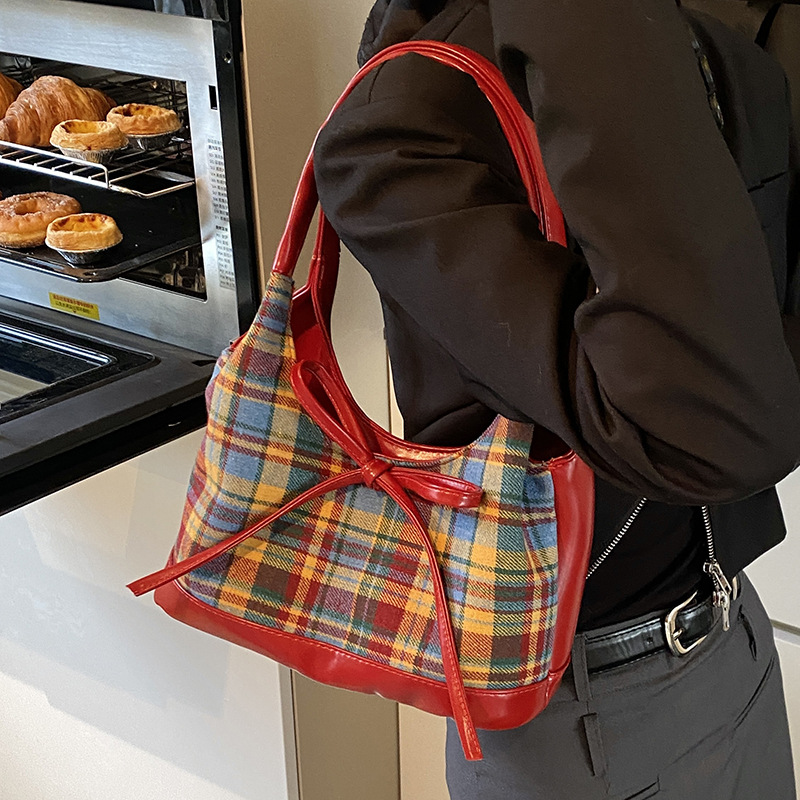 2025 New Korean Trend Preppy Style Plaid Underarm Bag Retro Fashion Versatile Shoulder Bag For Women - Thumbnail 3