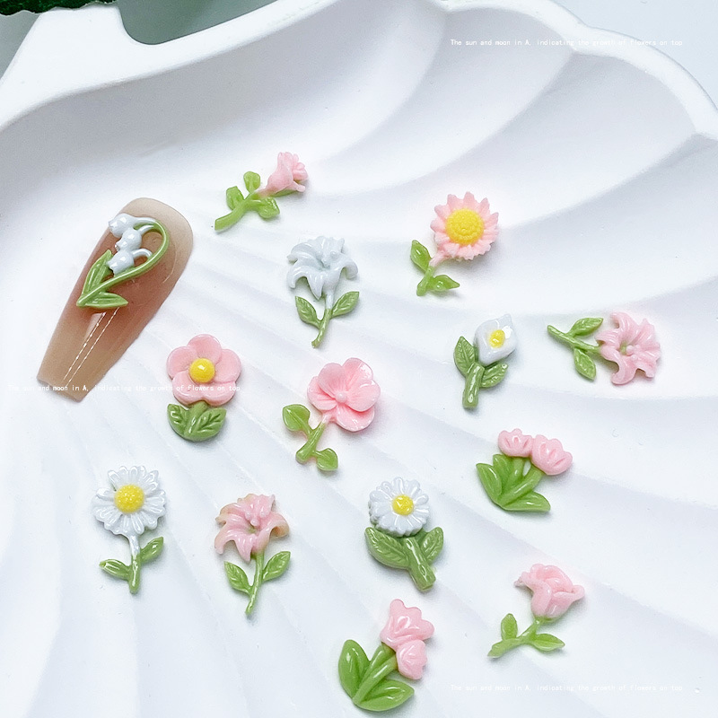 작은 빨간 책 핑크 흰 꽃 네일 아트 작은 보석 빛나는 네일 아트 쥬얼리 혼합 DIY 수제 네일 아트 소재 가방