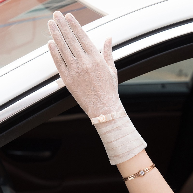 Guantes de protección solar de primavera y verano encaje ligero transpirable pantalla táctil guantes de las mujeres conducción transpirable al aire libre protección solar guantes de montar guantes