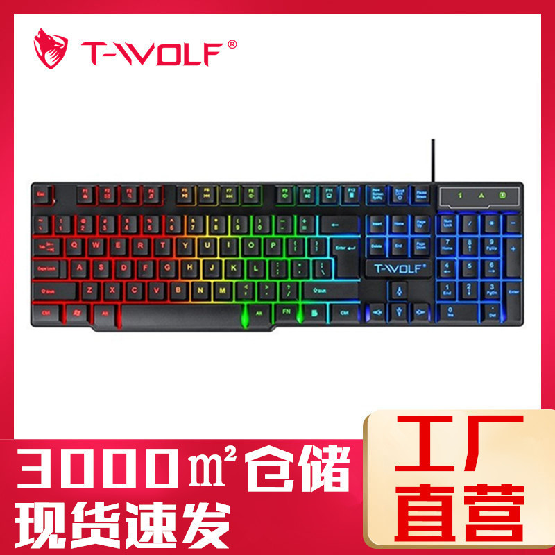 T-WOLF Thunder Wolf T20 Luminous Gaming Keyboard Spanish Russian USB Wired Keyboard Suspended Cross-border