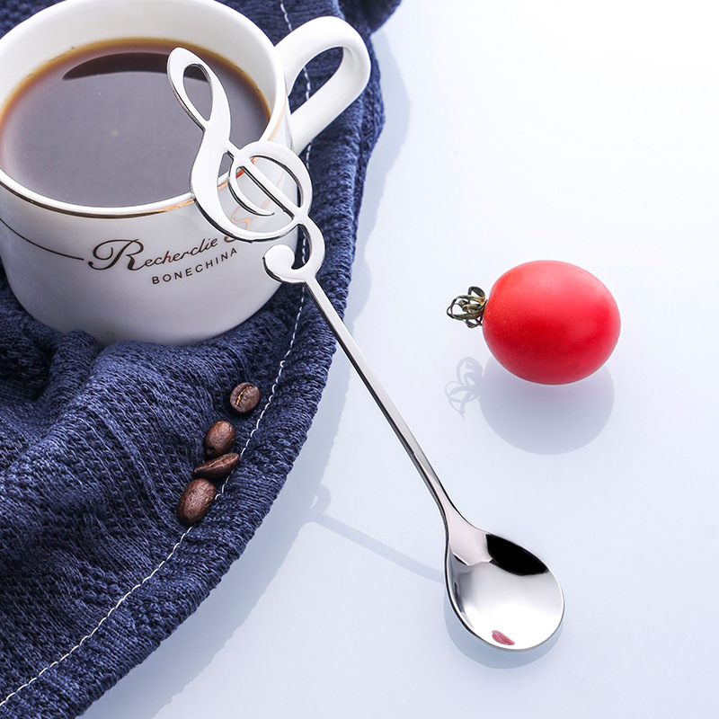 304 cuchara de música de acero inoxidable creativo nota musical forma café postre cuchara de oro regalo transfronterizo en stock al por mayor