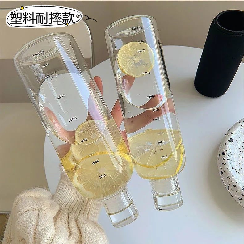 Time-scale glass cup for women, high aesthetic value, ins-style, transparent, portable, large-capacity, on-the-go drinking cup