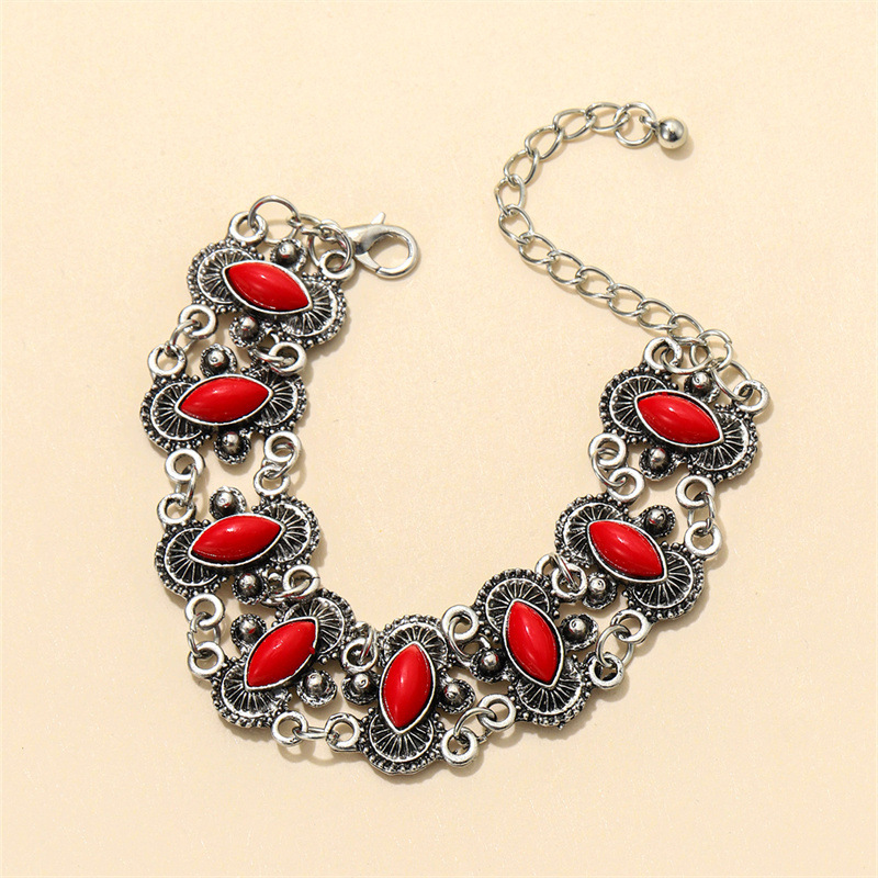 Nepal Bracelets Classification Retro Leaf Square Water Droplets Alloy Inlay Turquoise Women's Nepal Bracelets