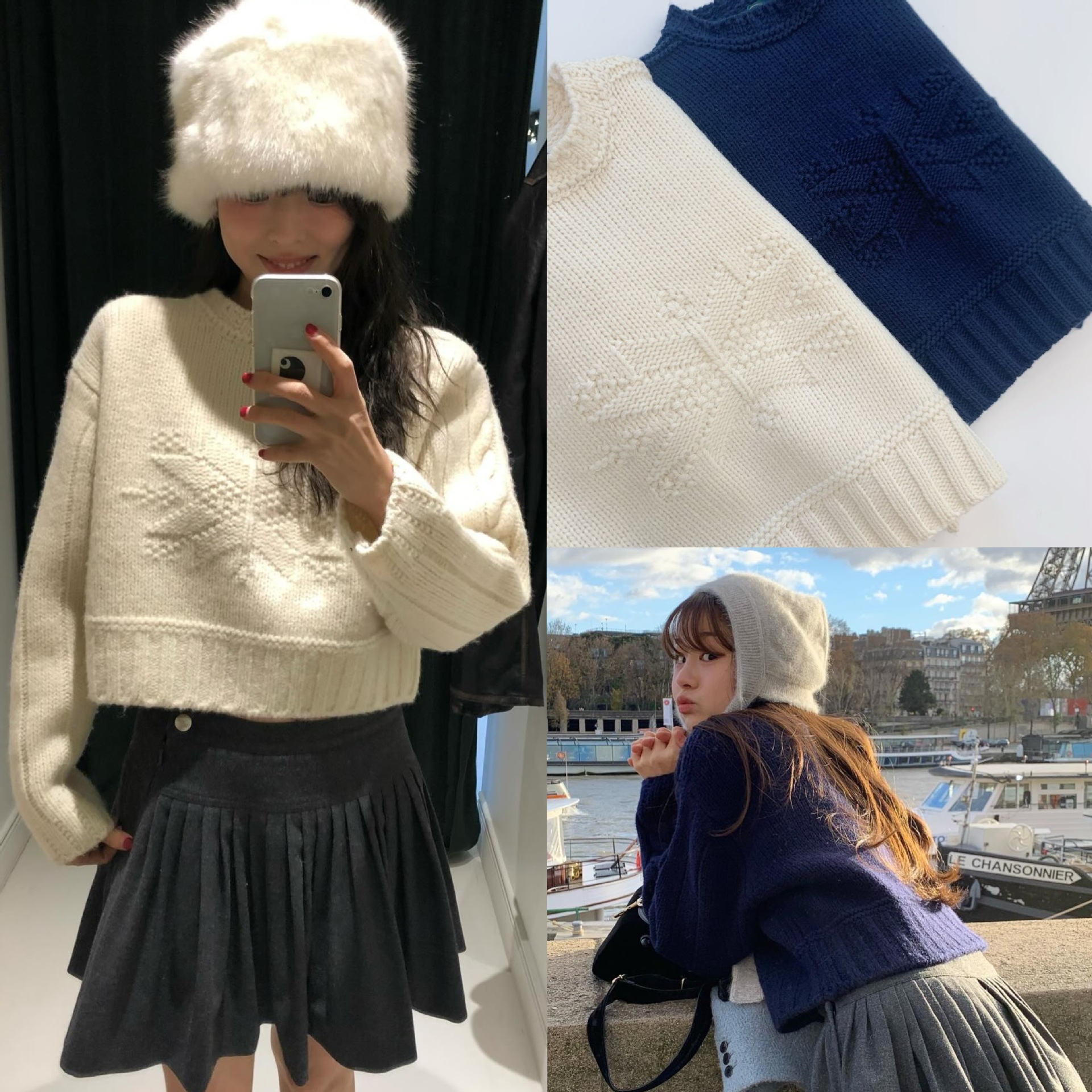 韩国小众八奶新款雪花圆领套头羊毛针织毛衣女短款上衣