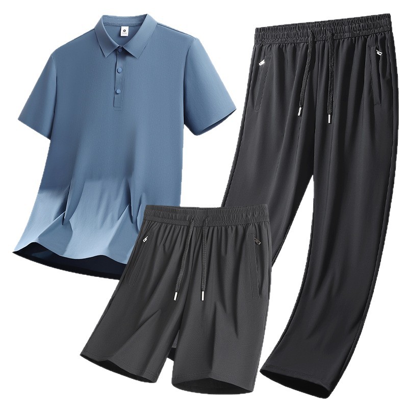 Transfronterizos más grandes set de mediana edad hombre hielo rápido set de secado de verano polo camiseta de tres piezas set de ropa deportiva para correr image 6