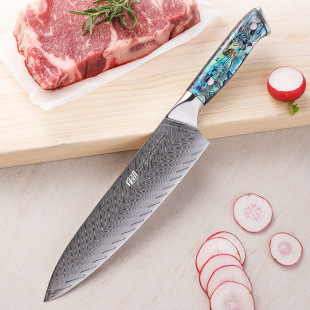 One Piece Wholesale 67 Layers Damascus Chef Knife Household 9cr Steel Slicing Knife Resin Shell Handle Cooking Knife