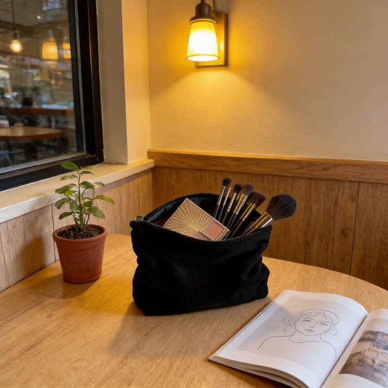 Corduroy Makeup Bag Women's Ins Style Large Capacity Lipstick Makeup Change Mobile Phone Clutch Knitted Storage Bag