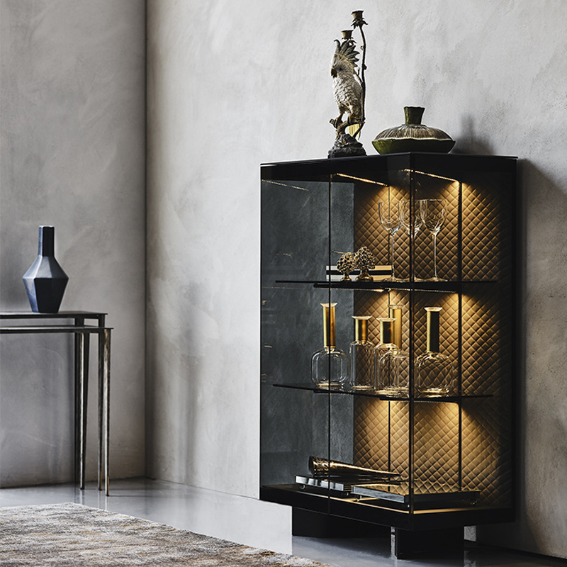 Glass Wine Cabinet Stainless Steel Wall Wine Rack Floor-Standing Vertical European Style Light Luxury Living Room Home High-End Modern Simplicity