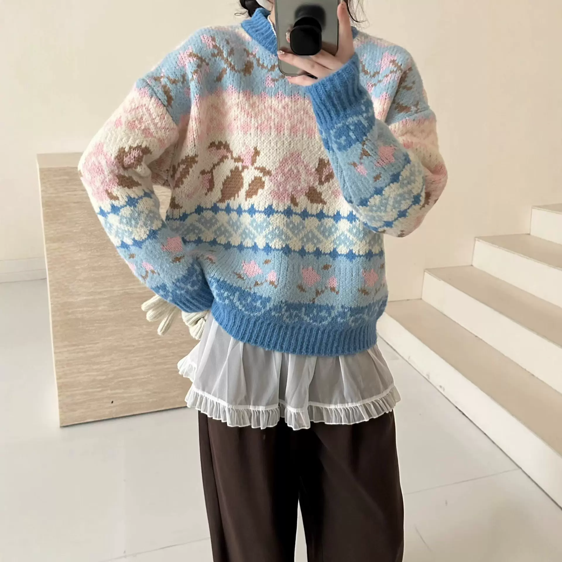 2025新款韩系多巴胺小众慵懒费尔岛毛衣秋冬针织衫打底女潮