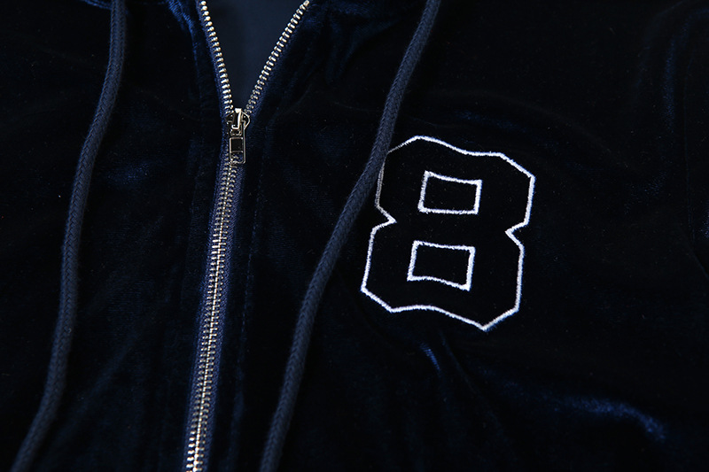 Autumn Winter Slim Embroidered Zipper Hoodie Coat High Waist Shorts Sets