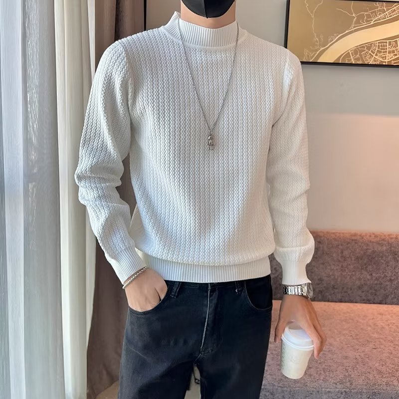 秋季新款针织衫纯色休闲毛衣男加厚修身中高领青少年韩版内搭线衣