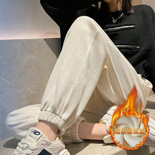 Athletic Pants 2024 Autumn/Winter Padded Loose Petite Inseam Matching Padded Corduroy Harlon Casual Sweatpants
