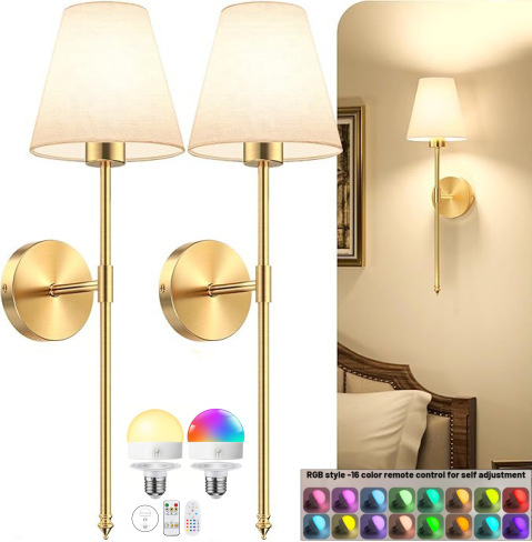 Luz de pared sin cableado transfronteriza americana dormitorio cabecera de cama luz de atmósfera decoración de sala de estar cubierta de lienzo recargable lámpara de pared atenuable