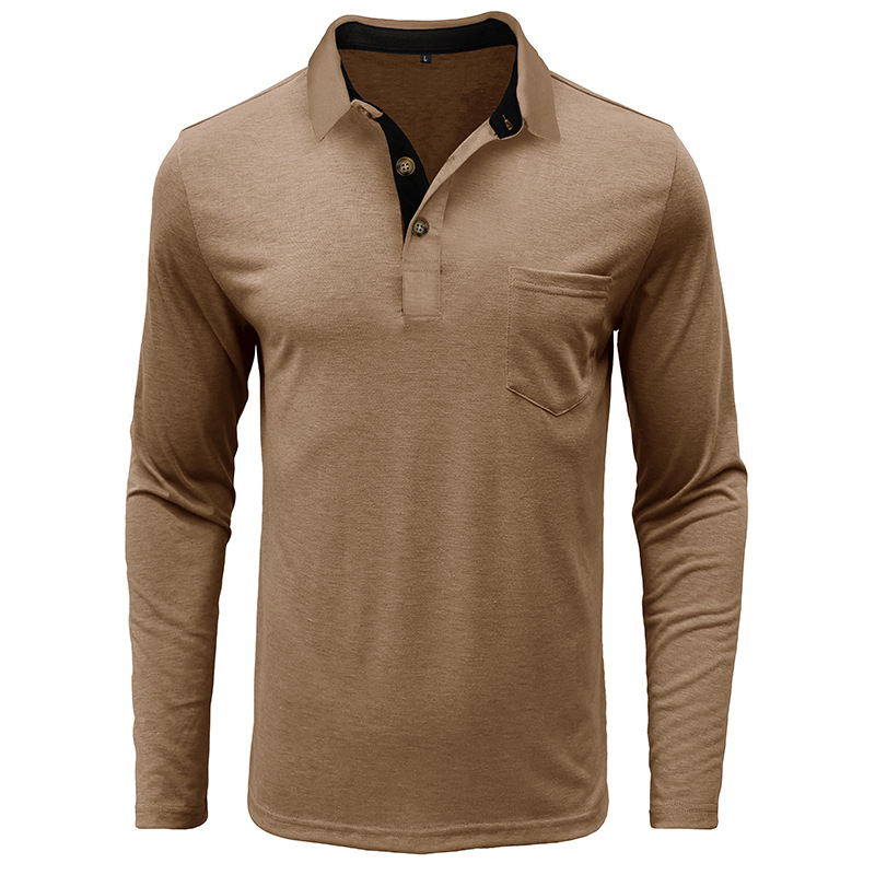 T-shirt con risvolto a maniche lunghe POLO da uomo Camicia base autunnale e invernale Top Polo_voghion.com