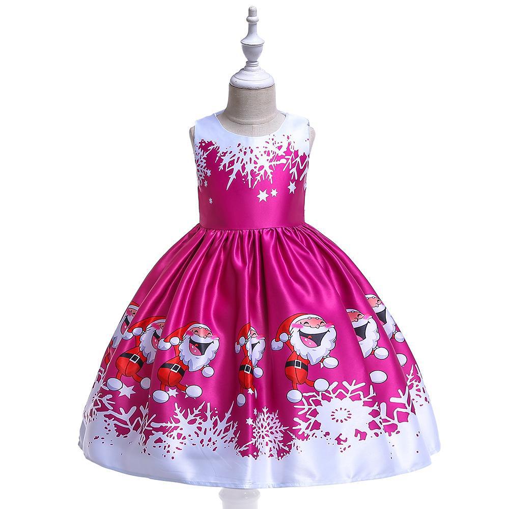 Navidad ropa para niños vestido Comercio exterior nueva historieta impresa satén rendimiento Navidad danza rendimiento falda de las mujeres