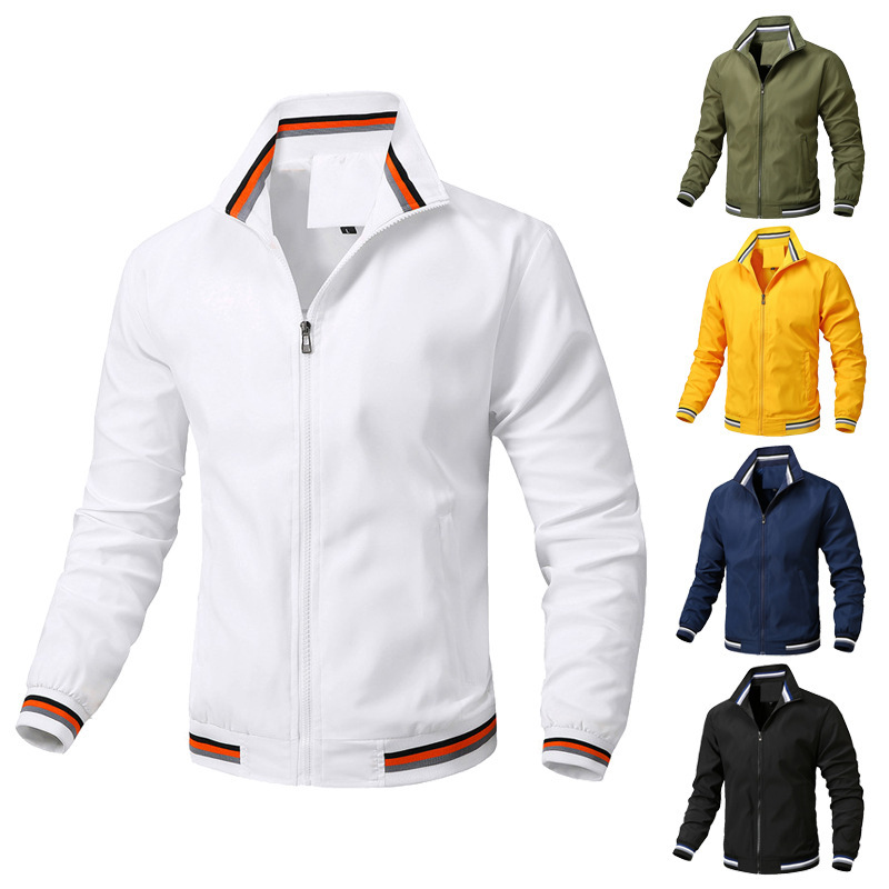 Men's Men's Jacket Spring Jacket Men's Zipper White Baseball Youth Hooded Casual Fitted Ready-Made Clip