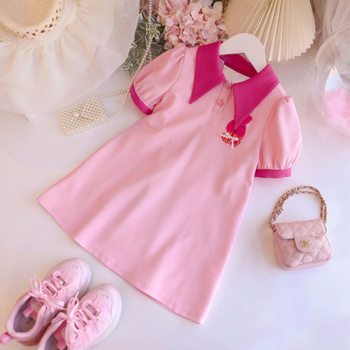 Girls Summer Thin Irregular Dress 2023 New Medium and Large Children's Fashionable Lapel Polo Skirt Mid-length Children's Skirt