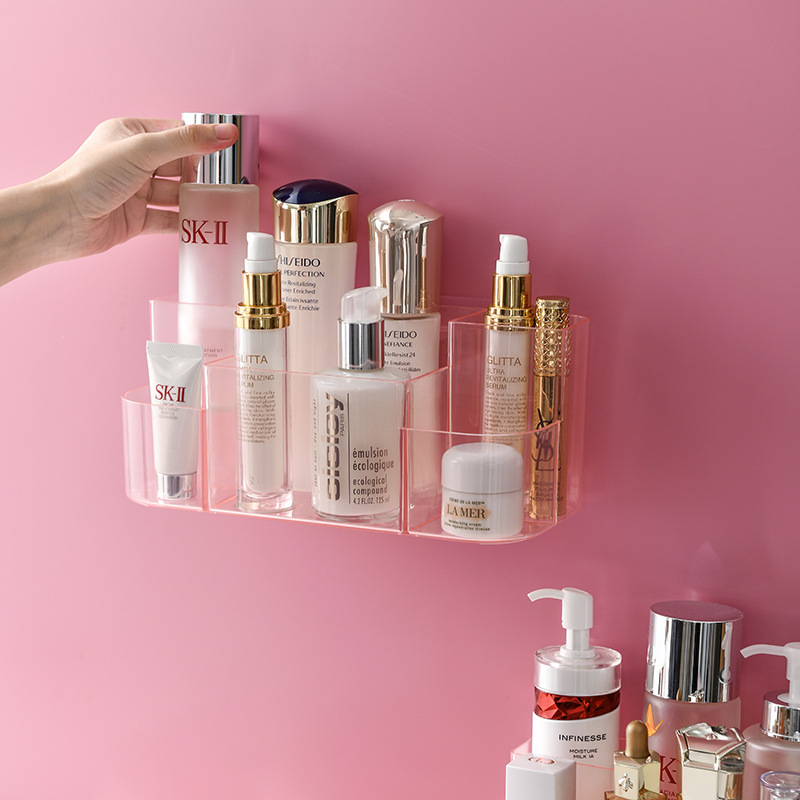 Caja de almacenamiento de cosméticos de escritorio productos para el cuidado de la piel rack de almacenamiento baño libre de perforación caja colgante de pared compartimento caja de lápiz labial transparente