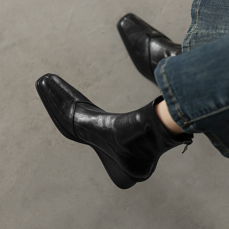 Elastic low boots with zipper heels for work and office wedge heel…