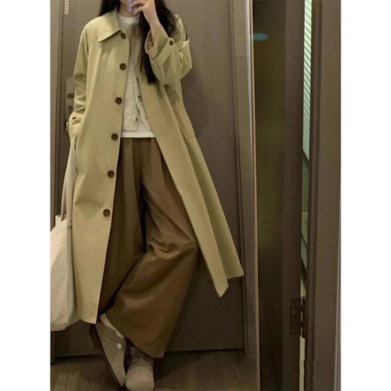 少女韩版翻领卡其色风衣女2025秋春新款中长款廓形单排扣气质大衣