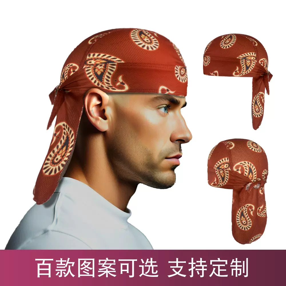 跨境欧美海盗帽长尾帽子头巾包头嘻哈弹力户外骑行速干吸汗运动帽