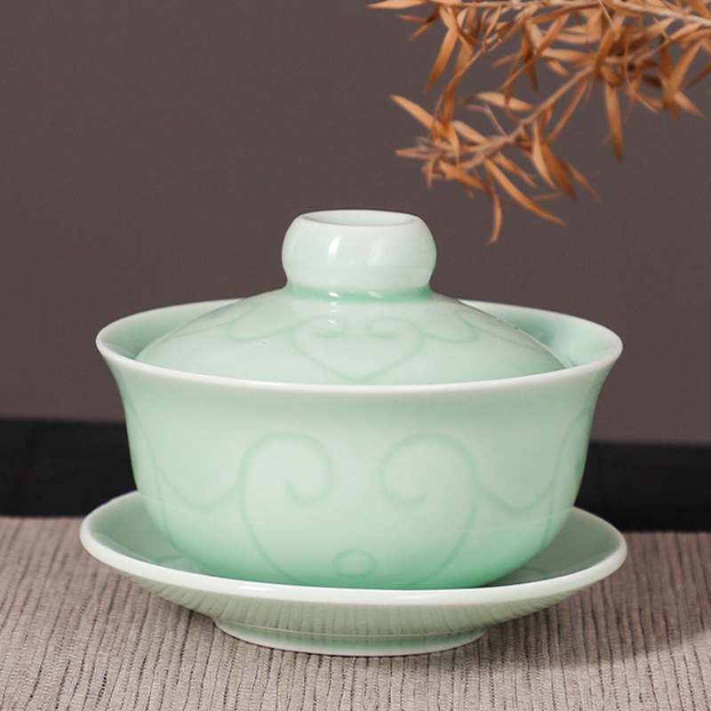 三才盖碗带盖泡茶杯单个茶盏碗陶瓷功夫茶具套装大号青瓷日式茶杯