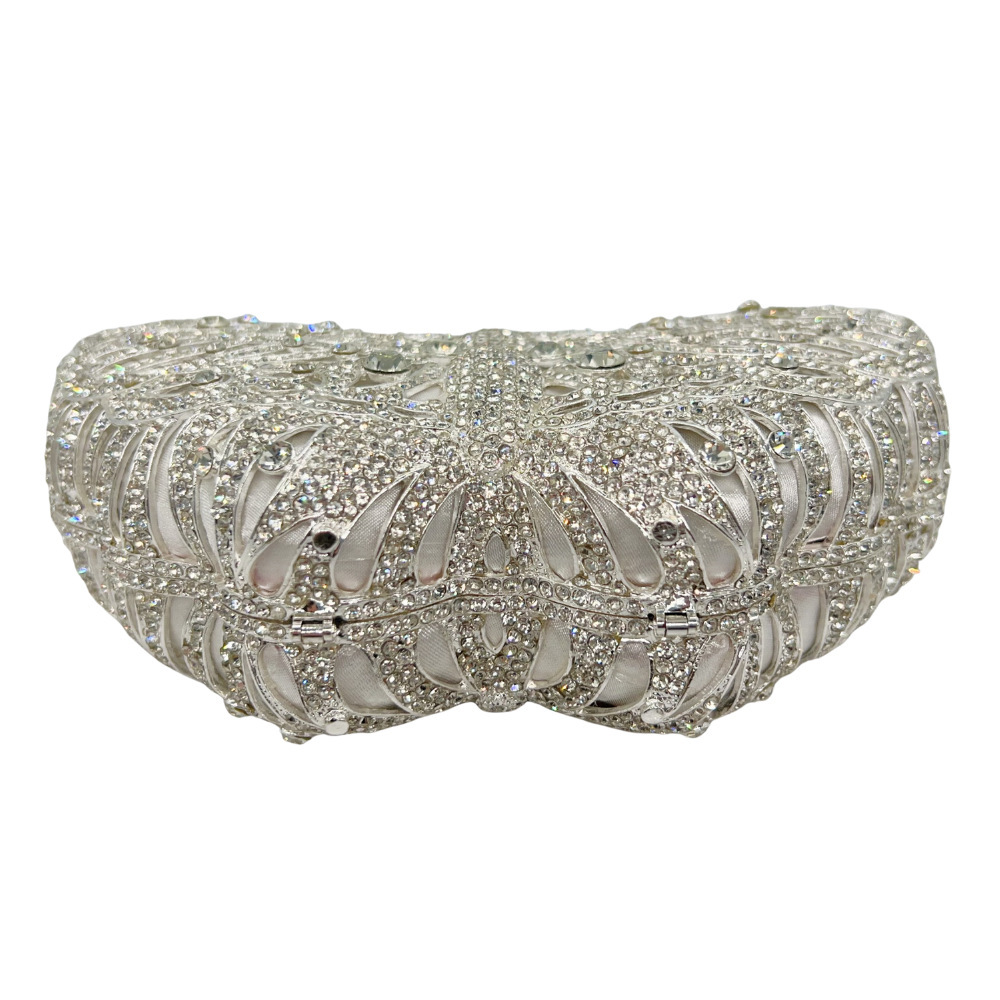 Bolsa de embrague blanco mariposa diamantes bolsas de cena de diamantes bolsas de mano de mujer caja dura llena de diamantes bolsas de vestido de fiesta