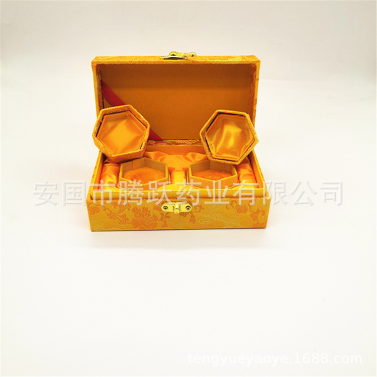 Yellow Brocade Gift Box Hexagonal Empty Pill Box Set of 2 for Herbal Balls and Presents quality and texture