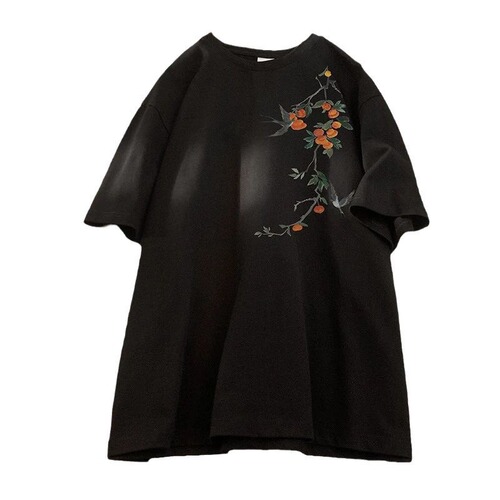 Wine Red New Chinese Style Men's Clothing Chinese Style Short Sleeve T-Shirt for Men Couple Design Sense Heavyweight 200g Summer 7/8 Sleeve