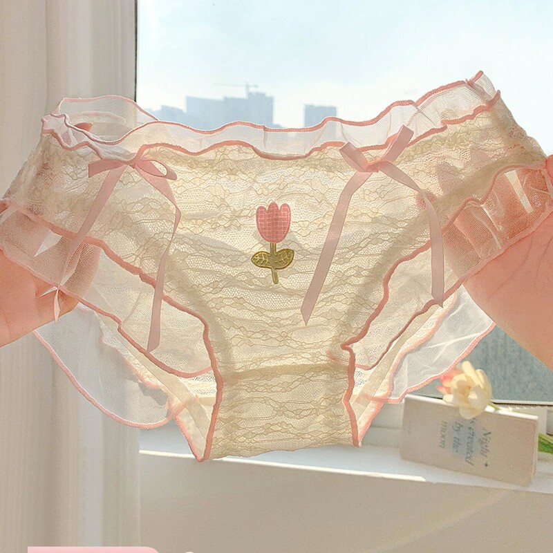 Sweet girl Tulip lace lace lace underwear pure desire style sexy high slit low waist briefs thin breathable Sweet girl Tulip lace lace lace underwear pure desire style sexy high slit low waist briefs thin breathable