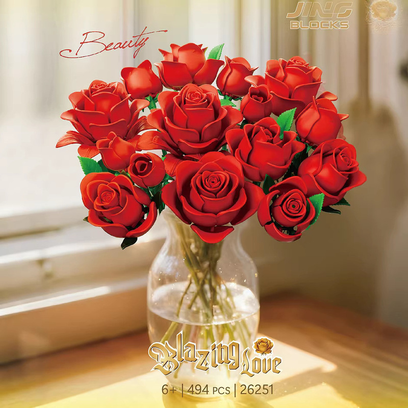 Cross-border compatible rose bouquet assembly eternal flower building block toy Valentine's Day gift educational toy wholesale and dropshipping